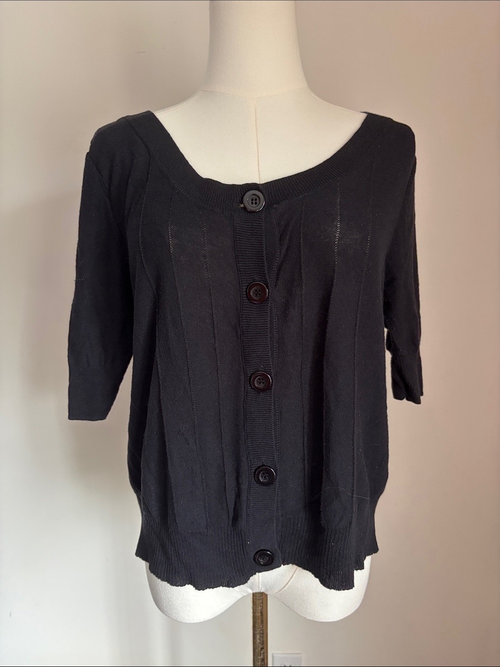 duo Maternity Black Button-Front Knit Top with Scoop Neck